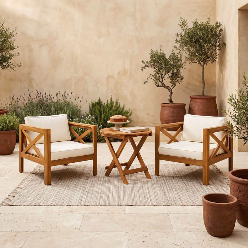 Ensemble de conversation en bois avec chaises et table, Beige Teak