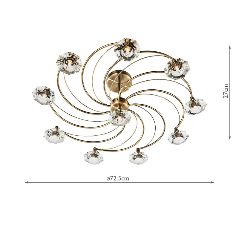 Greenhaw Glass Semi Flush Mount, Antique Brass