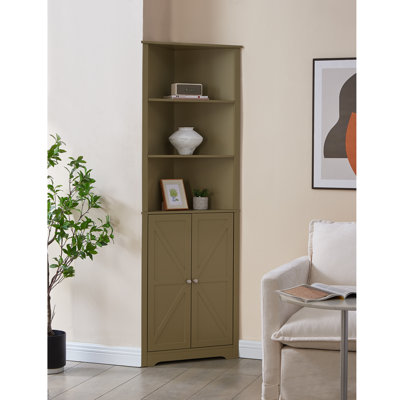 Cecilion Tall Wooden Corner Cabinet with 2 Doors and 5 Shelves Storage Shelf Organizer, Home Space Saver, Bathroom, Kitchen, Living Room by Gracie Oaks