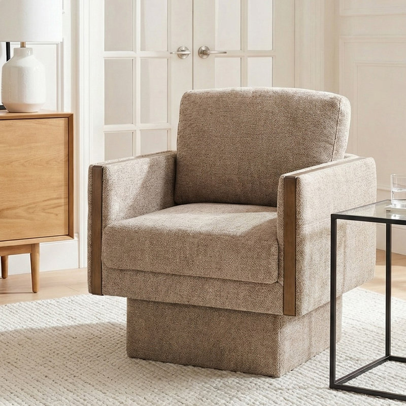 Chaise d'appoint rembourrée moderne avec accoudoirs en bois, Sable