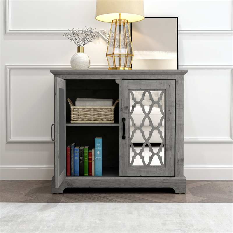 Armoire d'appoint en bois à miroir 2 portes H 29,3 "Blaire, Gris mexicain