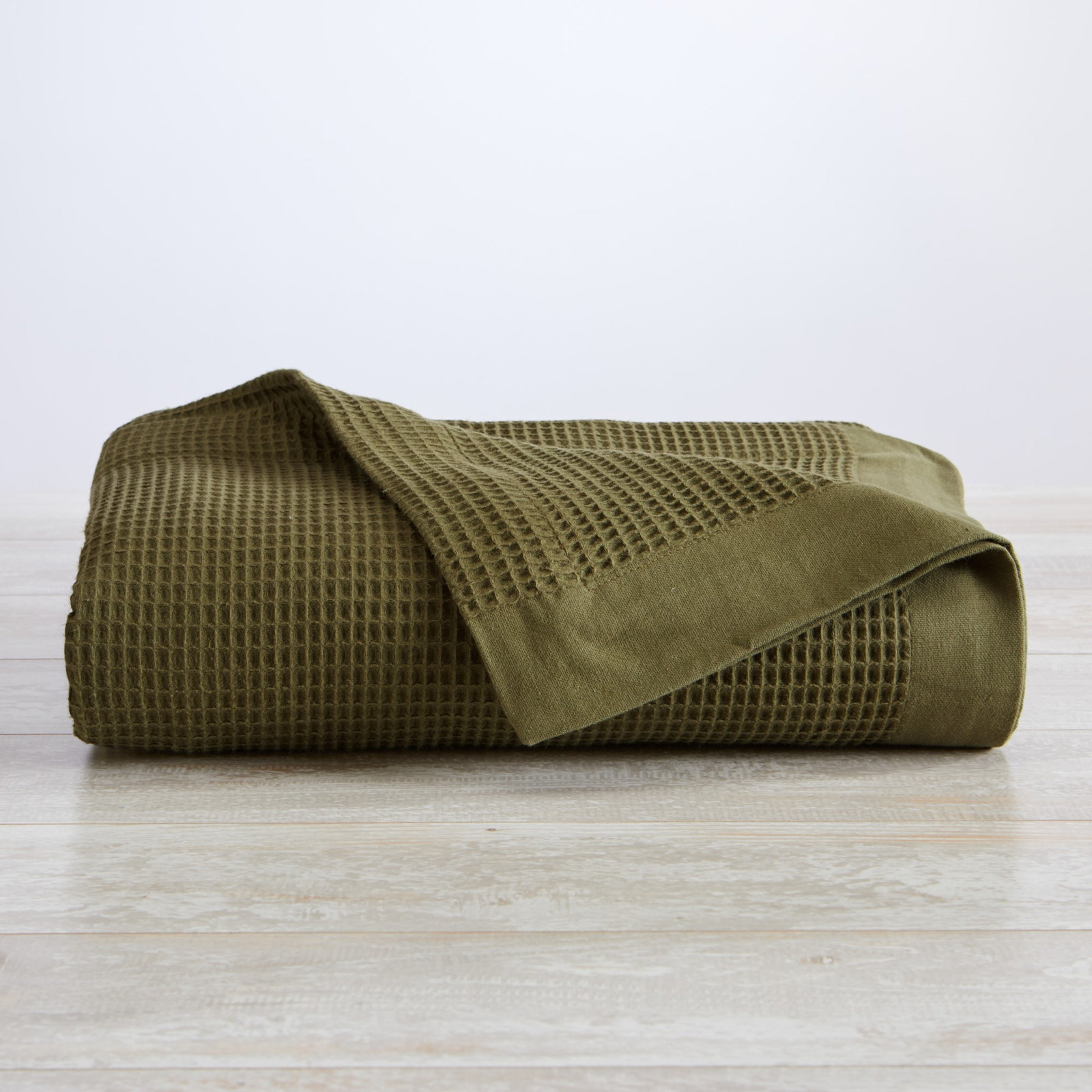 Cotton Waffle Weave Throw Blanket, Twin, Olive Green