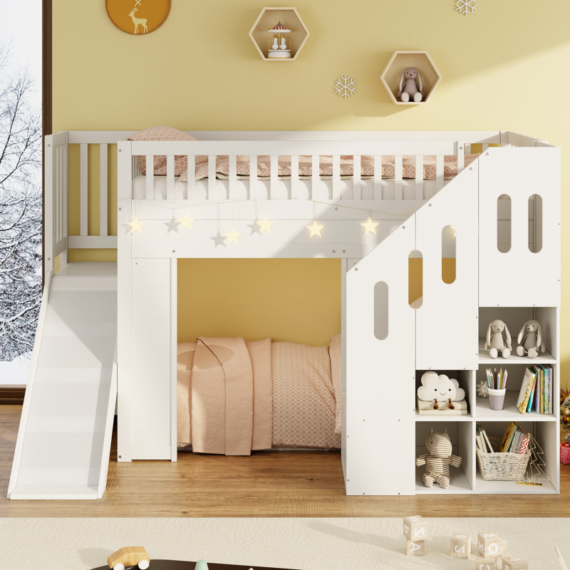 Single (3') High Sleepers with slide and storage stairs white