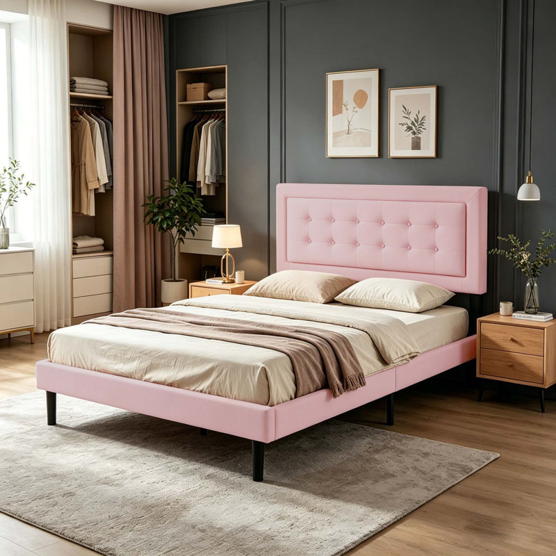 Upholstered Platform Bed Frame with Easy Assembly