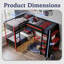 Lit superposé simple en L avec lit de mezzanine pour 3 personnes, bureau intégré, tablettes et DEL, cadre en bois de pin et en panneau de fibres à densité moyenne, noir et rouge