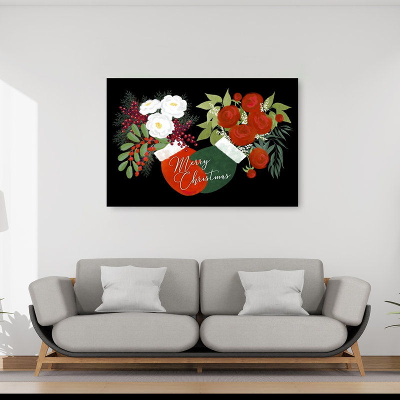Merry Christmas Floral Abstract Contemporary Winter Flower Wall Art Print 1 Piece Wrapped Canvas Wall Art