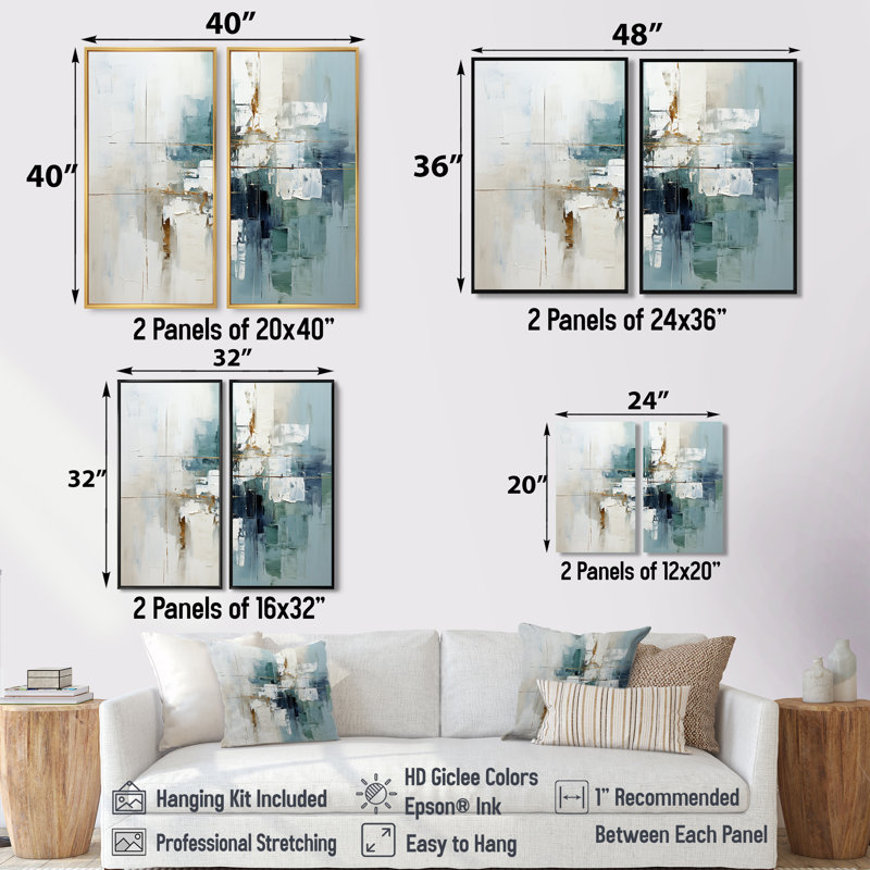 Clayten - ensemble de 2 impressions sur toile bleu sarcelle, 40" H x 40" W, Impression encadrée flottante, Brown