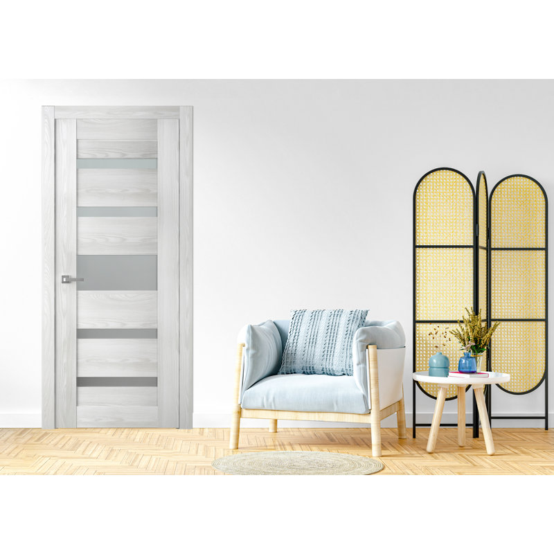 Dalle de porte intérieure en bois manufacturé et en verre givré Avon 07-05, 23,875 po x 83,23 po, Frêne de la loire