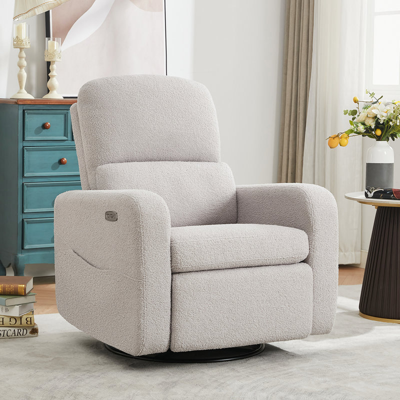 Gray Faux Leather Swivel Rocker Recliner with USB Port