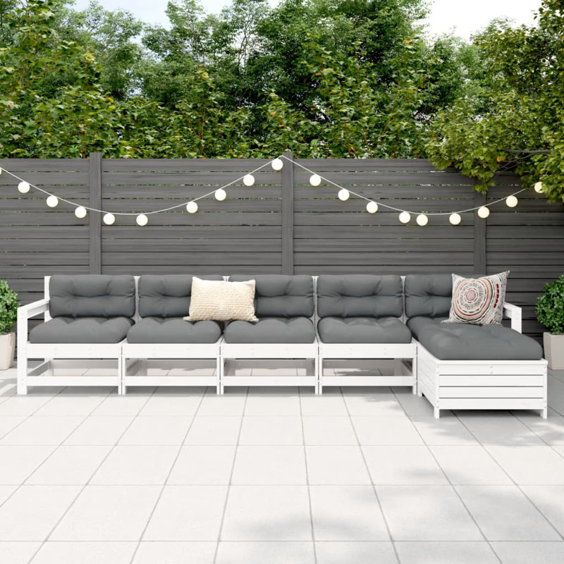 Ensemble de canapé modulaire et tabouret de patio vidaXL 6 pièces pin massif, Gris, Blanc
