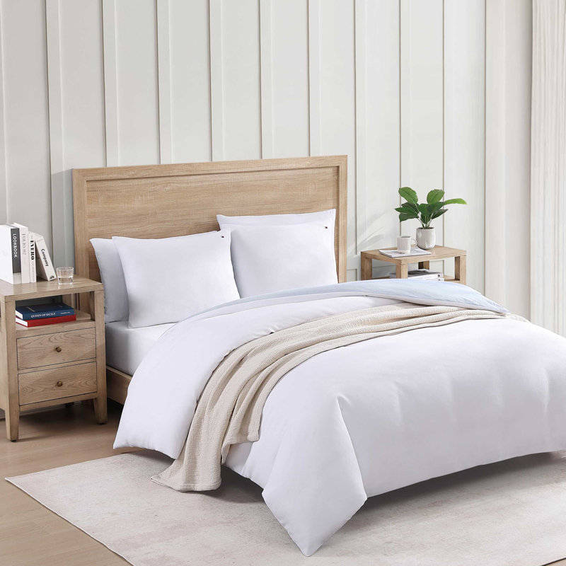 Ensemble de housse de couette Tommy Hilfiger, Blanc, Housse de couette pour grand lit et 2 taies décor