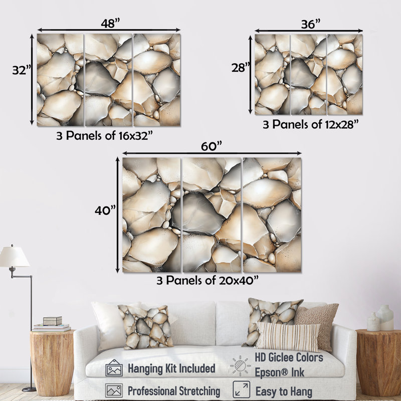 «Gray Spiritual Essence In Stone I - Rocks», ensemble d'art mural, H 40 po x l 60 po, Toile tendue, Ne s’applique pas