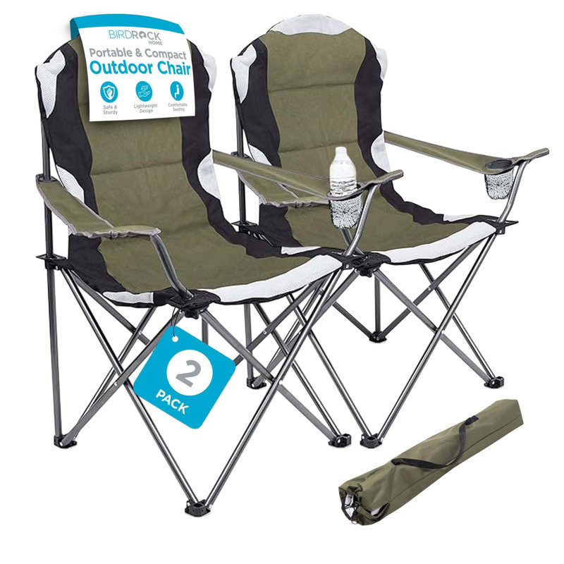 Chaise de camping pliante avec coussin , Vert, Silver