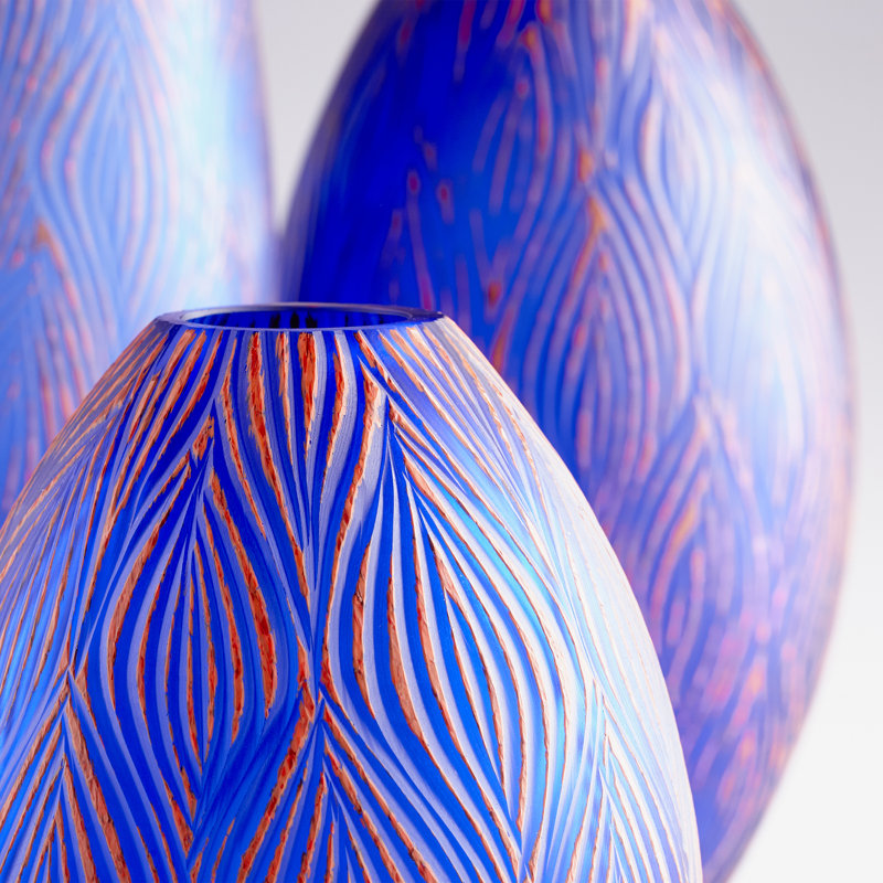 Fused Groove Glass Table Vase, 9.5" H x 6.5" W x 6.5" D