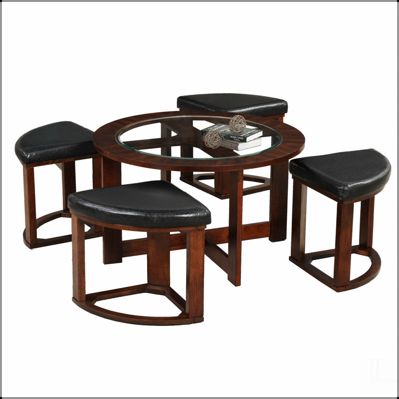 Ensemble de table basse cylindrique avec 4 tabourets