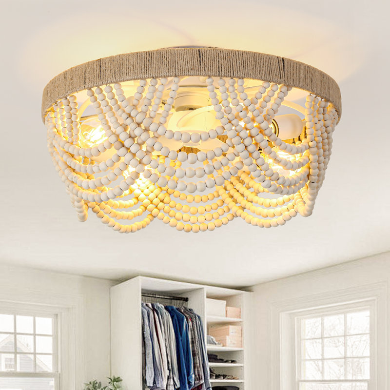 Ventilateur de plafond bohème perlé de 20 po Boho avec ensemble d'éclairage, télécommande et commande APP, ventilateur encastré