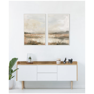 Neutral Abstract Landscape 2 Piece Framed Canvas Wall Art Set by The Creative Bunch Studio