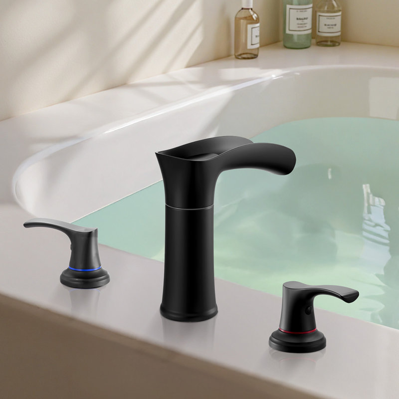 Roman Tub Faucet, 3 Hole Waterfall Bathtub Faucet, Zinc Alloy Bath Tubs Faucets Set with 2 Handles, Roman Tub Faucets Deck Mount for Pet Washing, Adult Bathing, Matte Black, Temperature Control