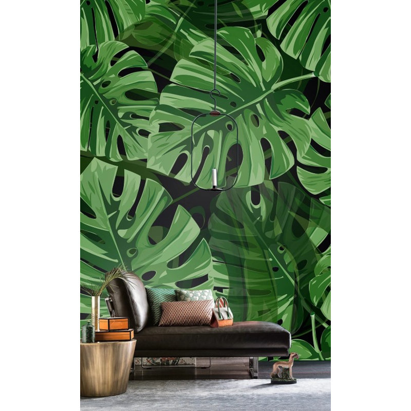 Grand papier peint amovible à motif floral Green Leaf, L 35,04 po x l 55 po