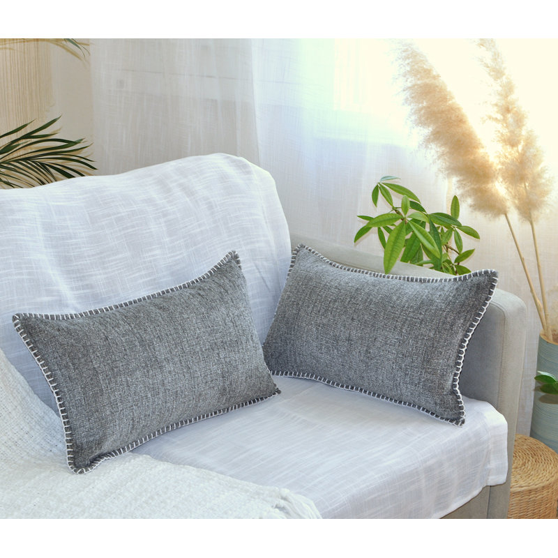  Housses de coussin lombaire 12 po x 20 po | Housse de coussin rectangulaire douce en chenille (ensemble de 2), Gris chiné