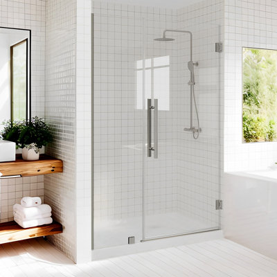 Porte de douche à charnière sans cadre de 47 à 48 po x H 72 po avec verre trempé de 5/16 po (8 mm)