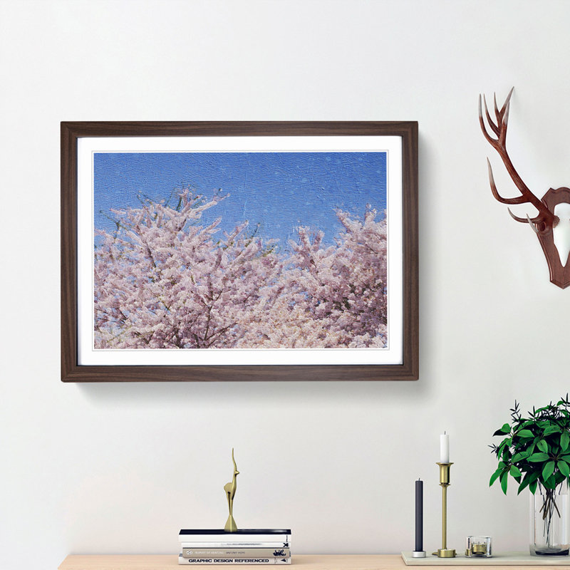 Top of a Pink Cherry Blossom Tree - Picture Frame Painting Print, 36cm H x 48cm W x 2cm D, Walnut Framed