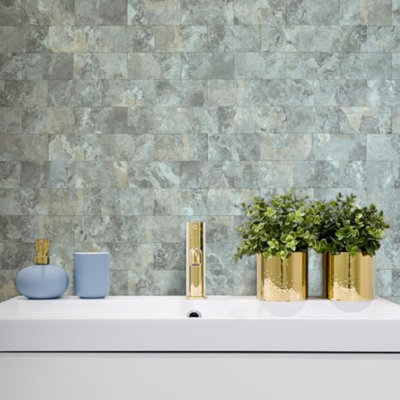 4-Piece Faux Stone Peel And Stick Backsplash Wall Tiles, 3" X 6" Grey & Brown Slate PVC Stick On Tile For Backsplash Kitchen, Bathroom, Laundry Room, Camper, Fireplace