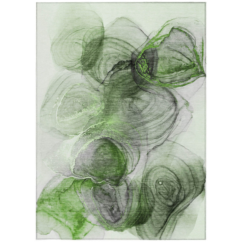 Olive Green Abstract Washable Non Skid Indoor Outdoor Area Rug, Rectangle 8' x 10'
