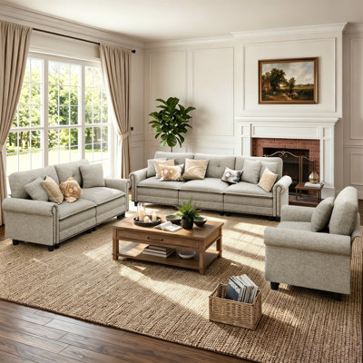 3-piece Upholstered Modular Sectional Sofa Sets With Nailhead Trim, Oversized Couch Set With Sofa, Loveseat And Armchair