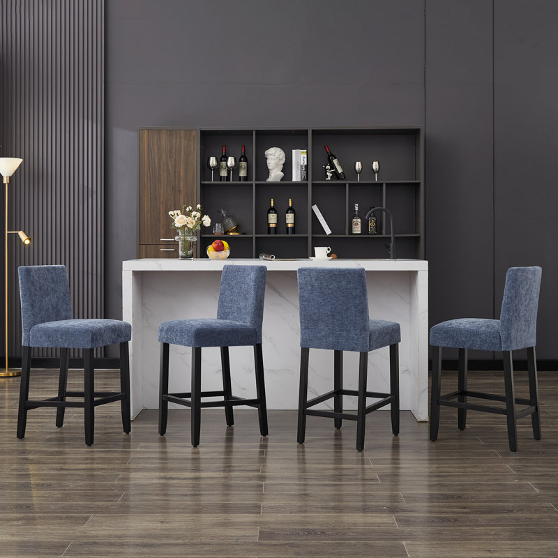 Upholstered Bar & Counter Stool With Solid Wood Frame, 1, Blue/Chenille, Counter Stool (26” Seat Height)