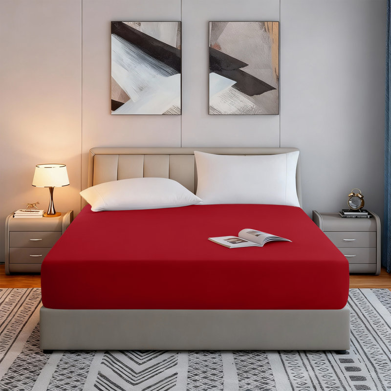 Tanvish Luxury Microfiber Fitted Sheet - 40 cm Deep Pocket, Ultra-Soft - Wrinkle-Free and Easy Care, Super King (6'), Red