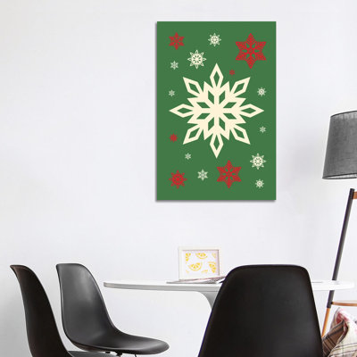 Natural Christmas With Snowflakes On Green Background by Design Harvest - Wrapped Canvas Print