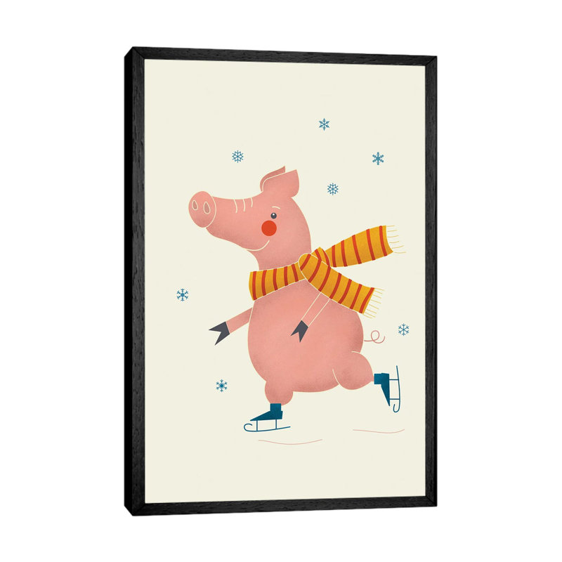 Ice Skating Pig by Show Me Mars - Gallery-Wrapped Canvas Giclée on Canvas, 101.6 cm H x 66.04 cm W, Black Framed