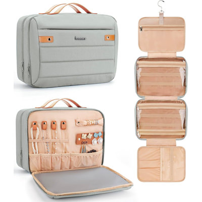 Women's Hanging Toiletry Bag, Waterproof Travel Cosmetic Organizer with Jewelry Storage