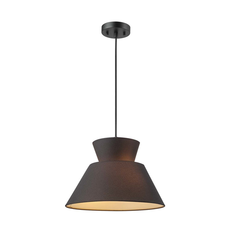 2-Light Black Chandelier with Black Fabric Shade