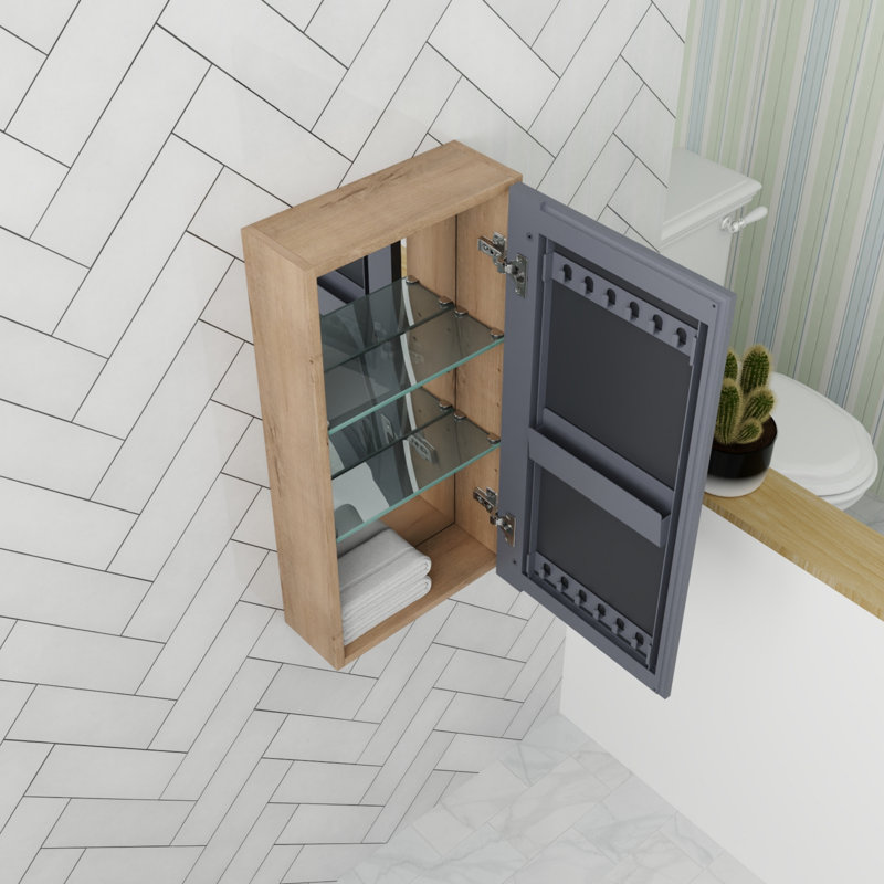 Armoire de rangement pour salle de bain avec miroir flottant de 14 po avec tablettes en verre, 13.78"