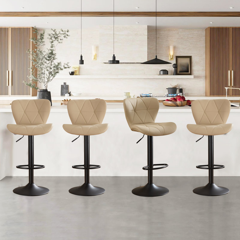 4-piece Swivel Bar Stool Set – Adjustable Height Counter Stools With Back, Khaki