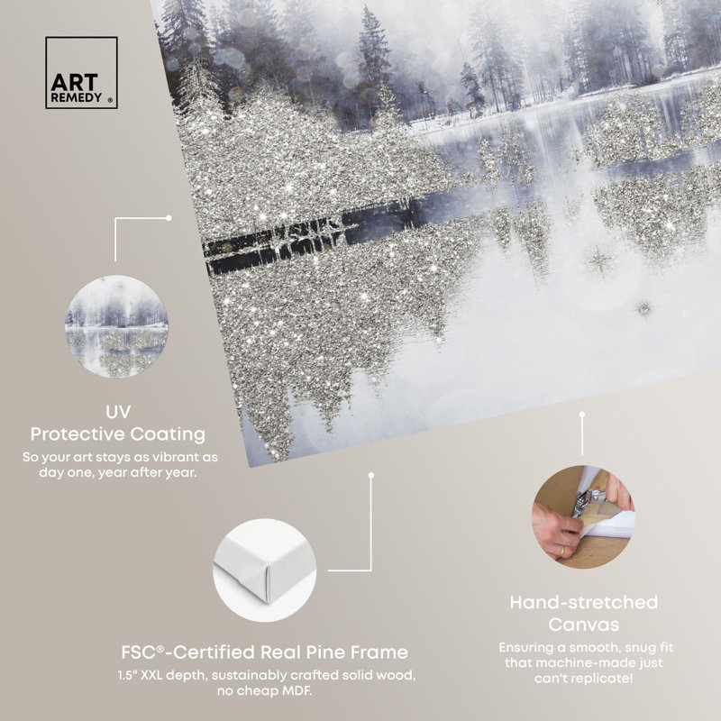 Forest Silver Sparkle Canvas Glam Winter Wall Art by Art Remedy, Wrapped Canvas, 10" H x 15" W