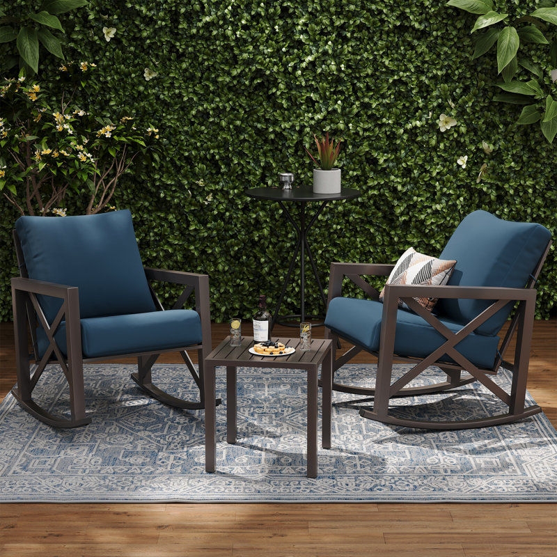 3 Piece Outdoor Conversation Set, Blue