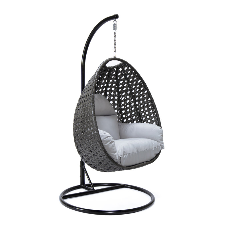 Balancelle d'extérieur pour 1 personne avec support Brookstonval, support pour œuf suspendu en osier tissé à la main, structure en fer résistant aux rayons UV, méridienne de patio rembourrée pour porche, jardin, balcon et cour arrière
