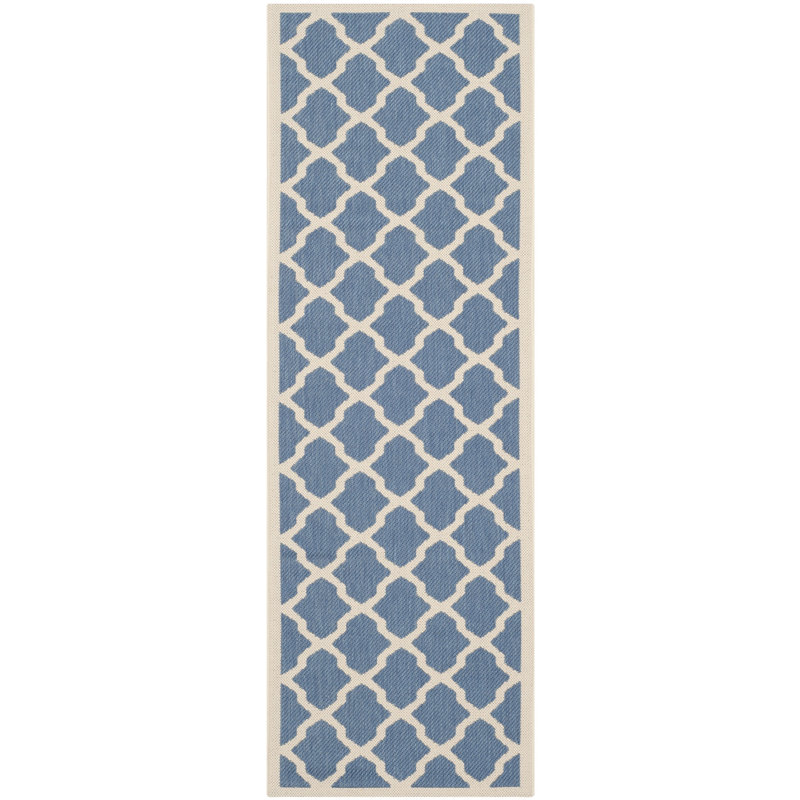 Bordeaux Geometric Blue/Beige Area Indoor/Outdoor Area Rug, Runner 2'3" x 10'