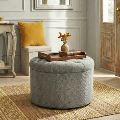 Charleroi 25" Wide Round Upholstered Ottoman With Storage by Red Barrel Studio