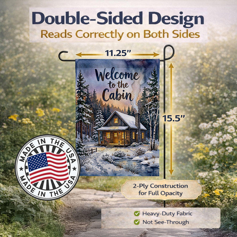 Drapeau de jardin enneigé, Garden Size, Snowy Cabin