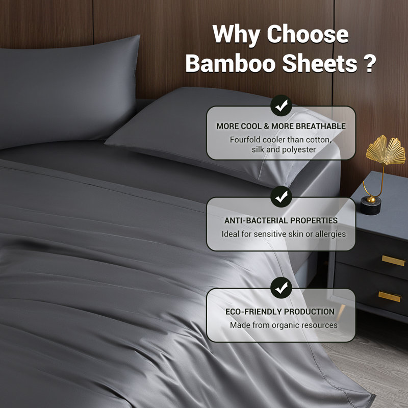 Bamboo Sheet Set, CaliKing Sheet Case Pack with 3 Additional Pieces, Dark Gray