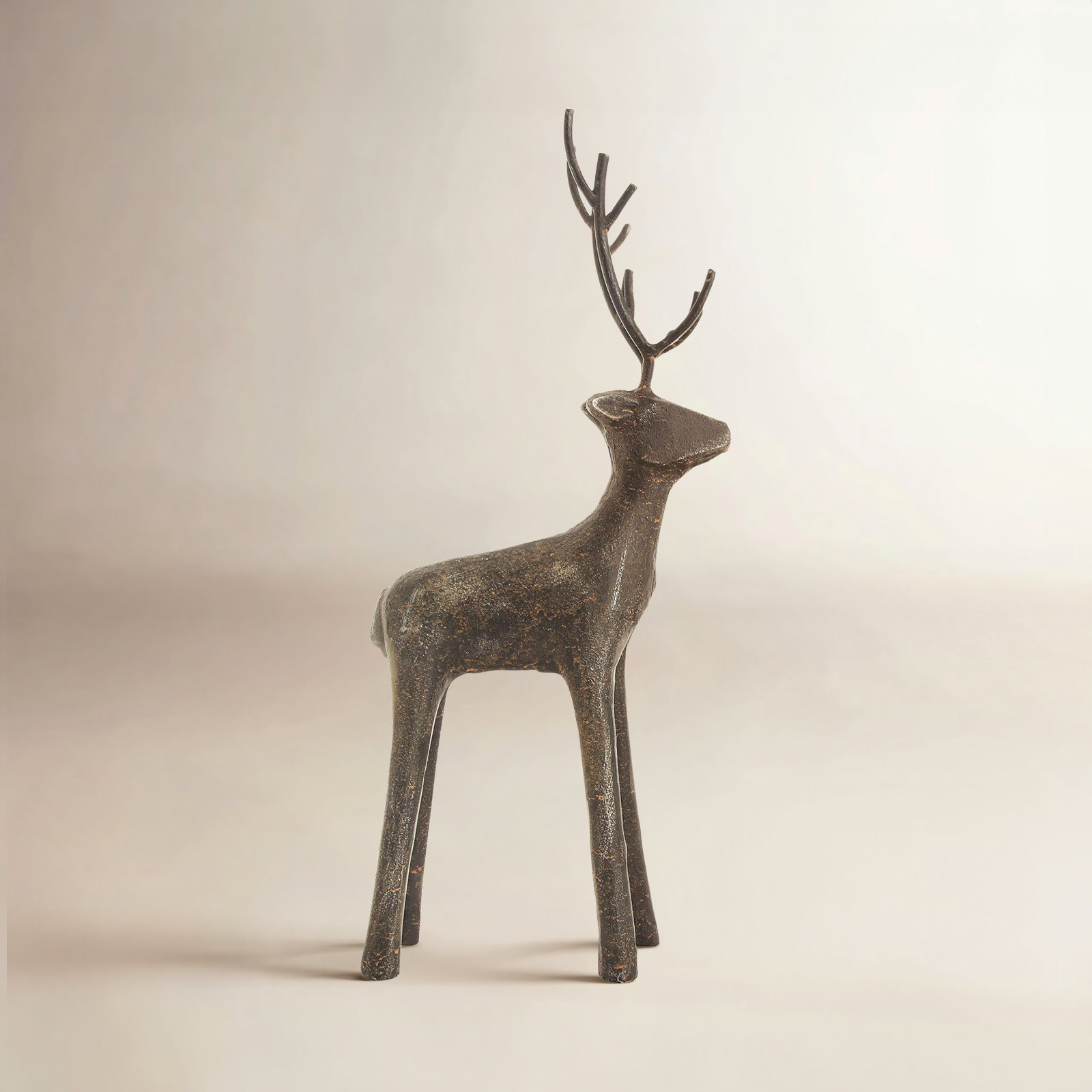 Cast Iron Standing Deer, 13.4" H X 5.9" W X 2.4" D