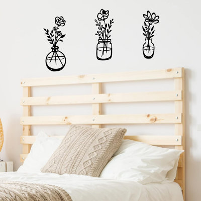 3 pièces fleurs en métal noir décoration murale vase en métal art mural sculptures murales en métal suspendus pour la cuisine intérieure salle de bain chambre à coucher salon