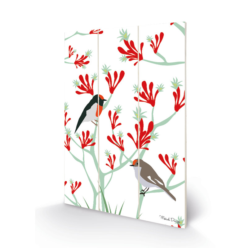 Robin Kangaroopaw by Mokoh - No Frame Print on Wood, 29.5cm H x 20cm W x 1.2cm D