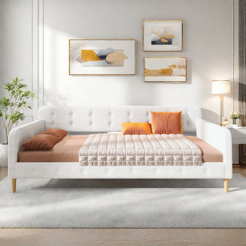 Lit de jour rembourré avec 4 pieds de soutien, Beige