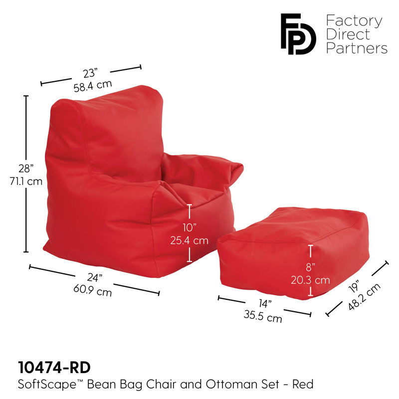 Fauteuil à billes et repose-pieds SoftScape, Simili cuir rouge