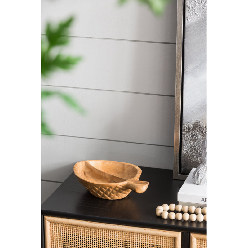 Bol décoratif en bois de teck de 9,1 po x 5,9 po x 2,8 po de couleur brun naturel